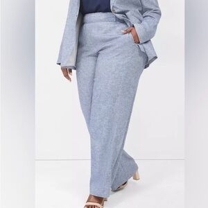 Lane Bryant Pull-On Chambray Linen Straight Leg Pant Blue Plus Size 24 Flowy NWT